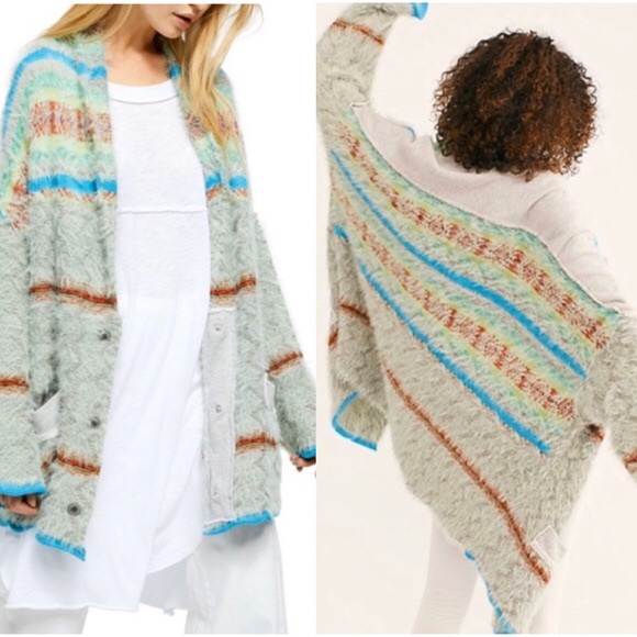 Free People Fair Weather fuzzy striped cardigan - Picture 3 of 9